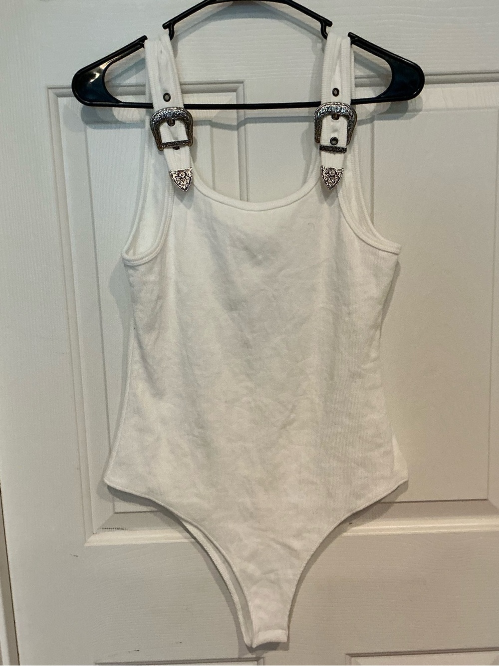 White Buckle-Strap Bodysuit